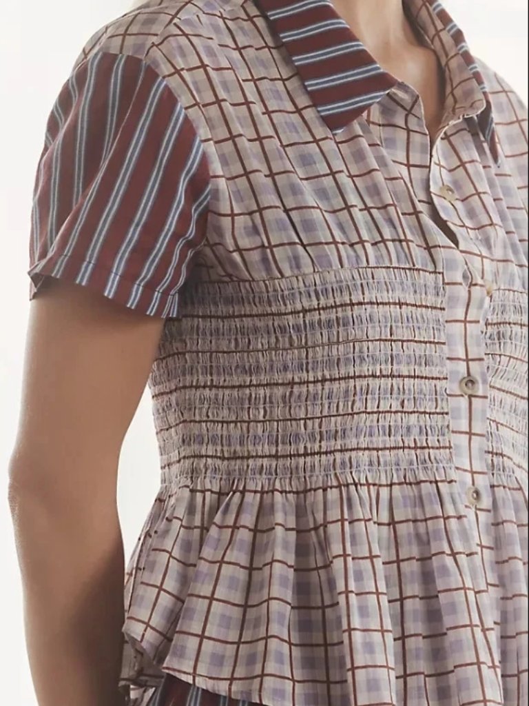 By Anthropologie Short-Sleeve Stripe Mix Smocked Top Xl